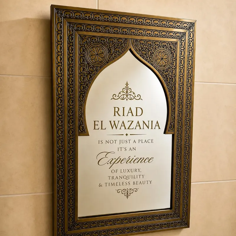 La plaque gravée de l’entrée, dans son cadre en arc